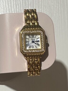 L'Oreal Gold-Tone Women's Crystal Bezel Watch with Blue Hands